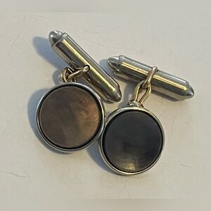 Vintage Silver and Gold-Tone Cufflinks with Mother of Pearl on exterior. Signed!